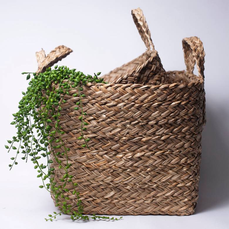 Large Square Grass Basket With Handles 40x40x30cm