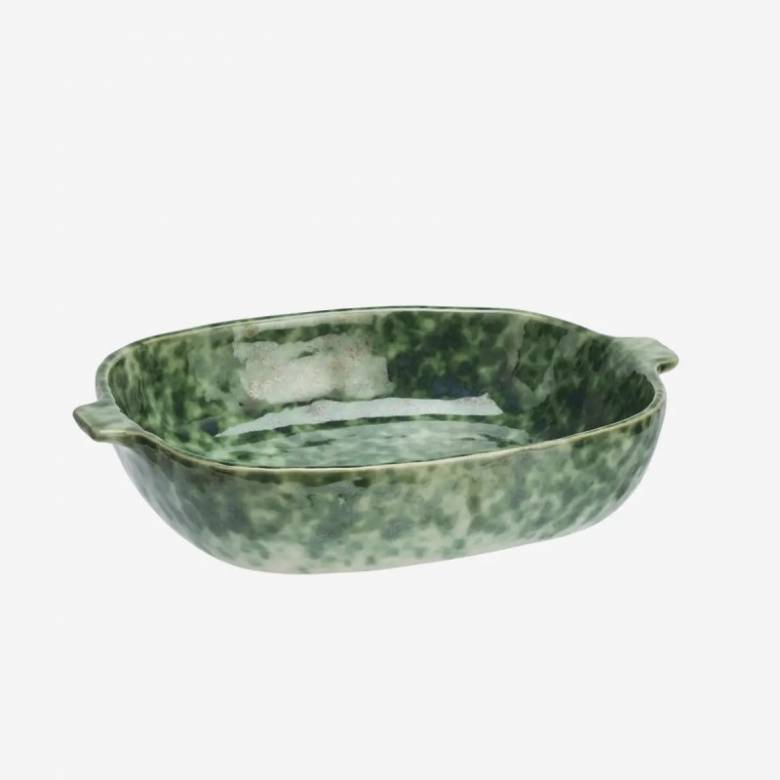 Square Stoneware Oven Dish In Mottled Green