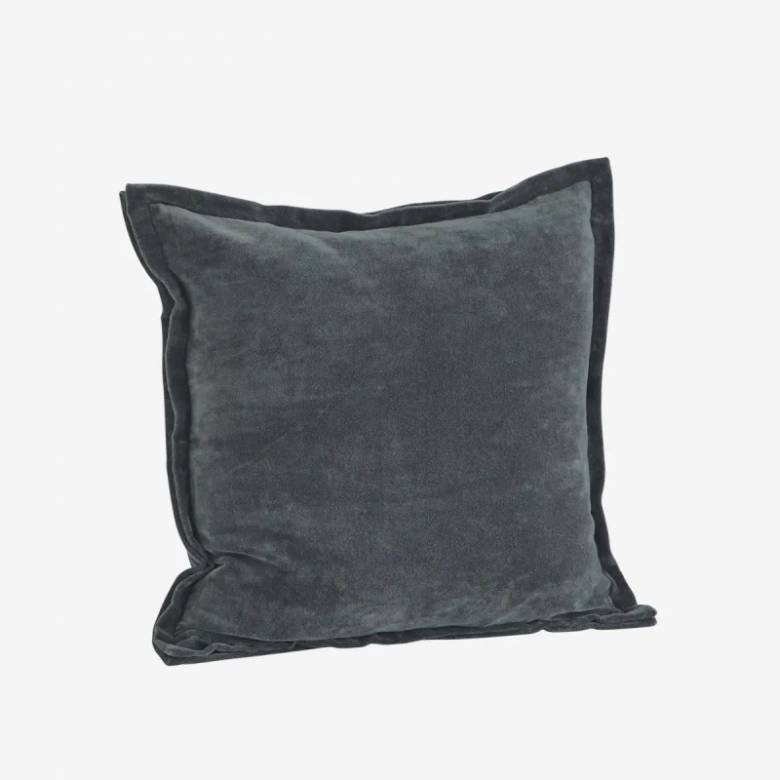 Square Velvet Cushion With Seamed Trim In Dusty Blue 50x50