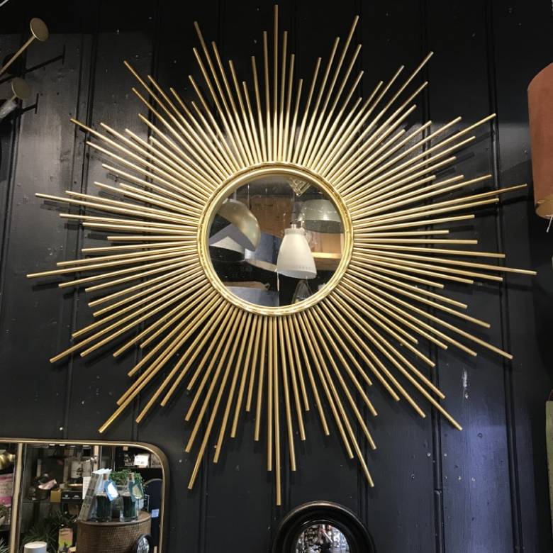 Star Shaped Tubular Sunburst Mirror In Gold