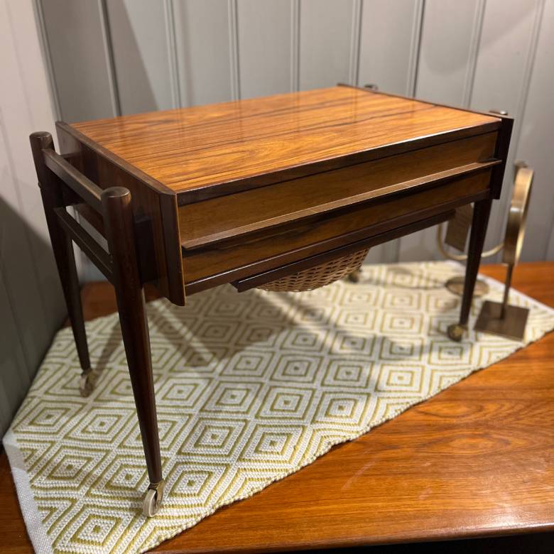 1960s Danish Roswood Sewing Side Table On Castors