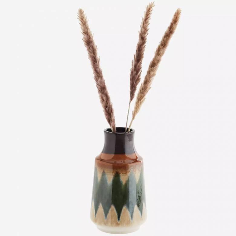 Stoneware Vase In Green & Brown H: 23.5cm