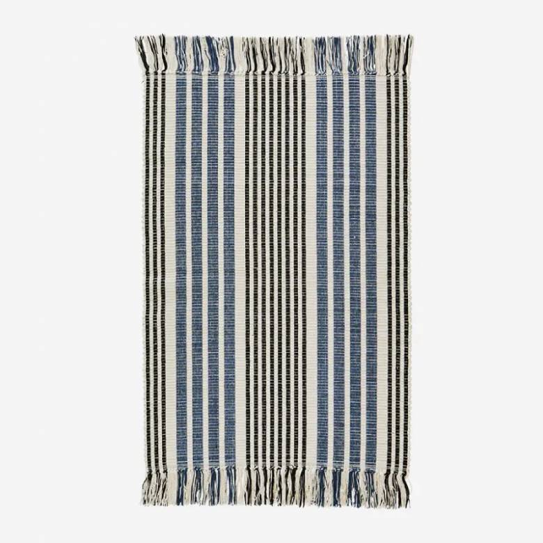 Striped Cotton Bath Mat In Blue & White