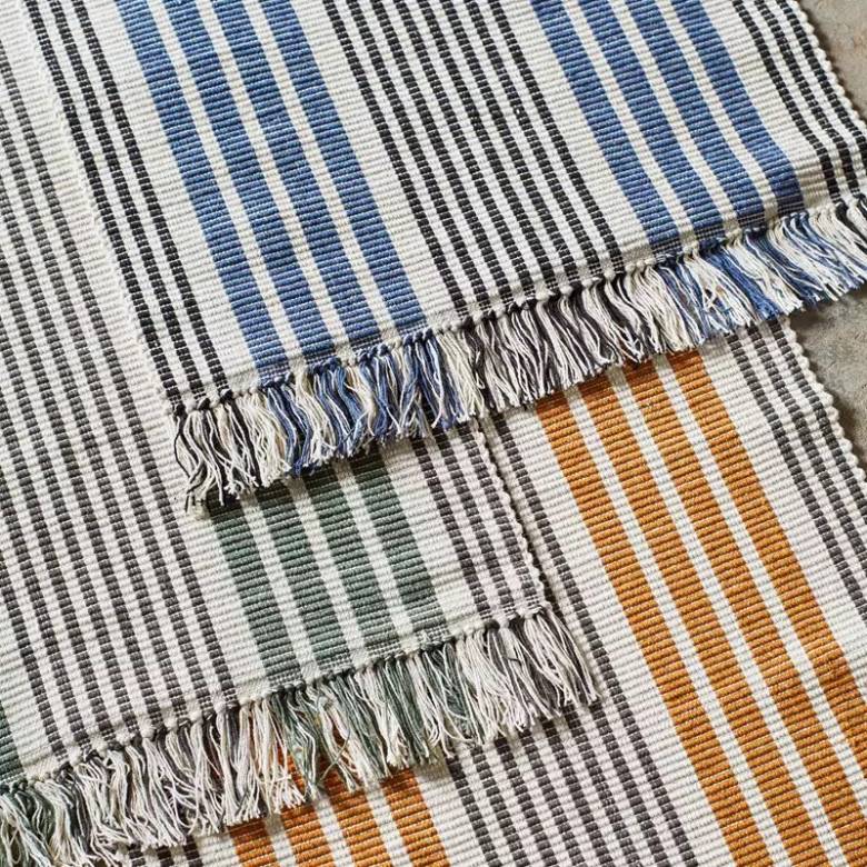 Striped Cotton Bath Mat In Blue & White