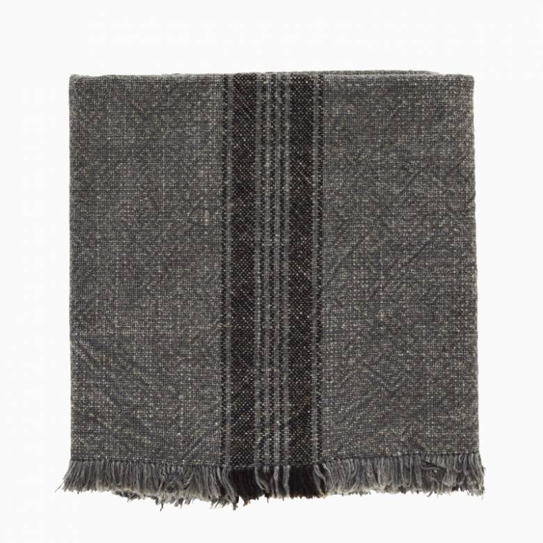 Striped Cotton Tea Towel With Fringing In Grey
