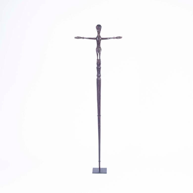 Tall Slim Wooden Figure On Metal Stand Decoration