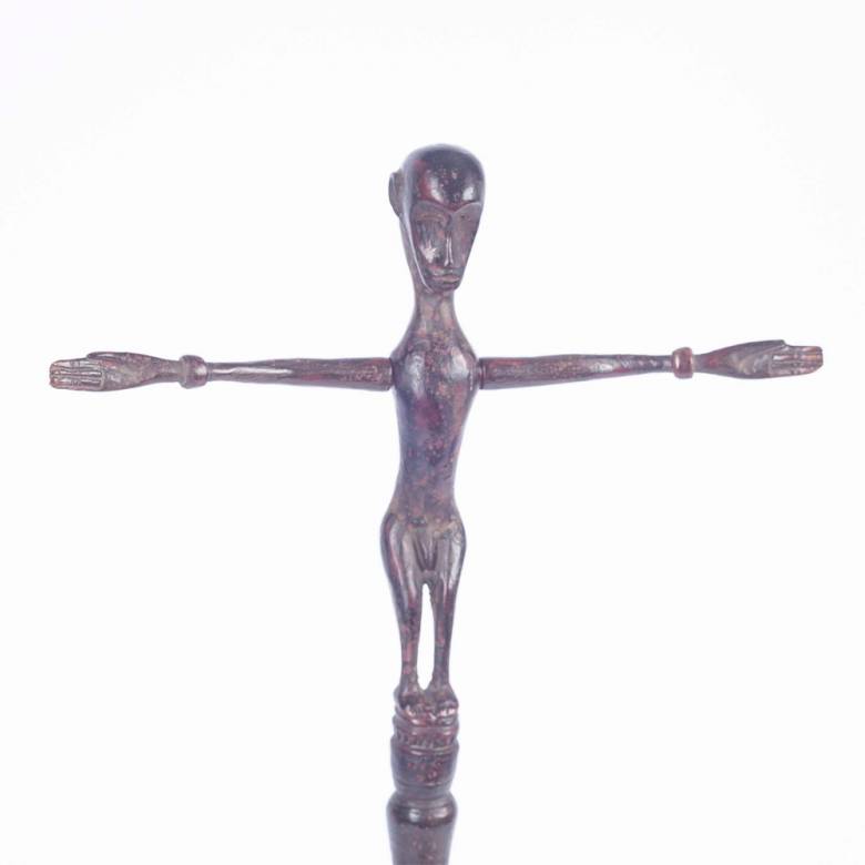 Tall Slim Wooden Figure On Metal Stand Decoration