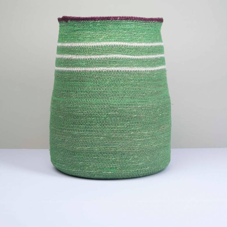 Tall Tapered Basket In Green With White Stripes H:39cm
