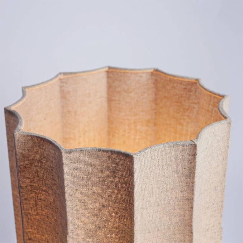 Tall Wooden Table Lamp In Russet With Octagonal Linen Shade