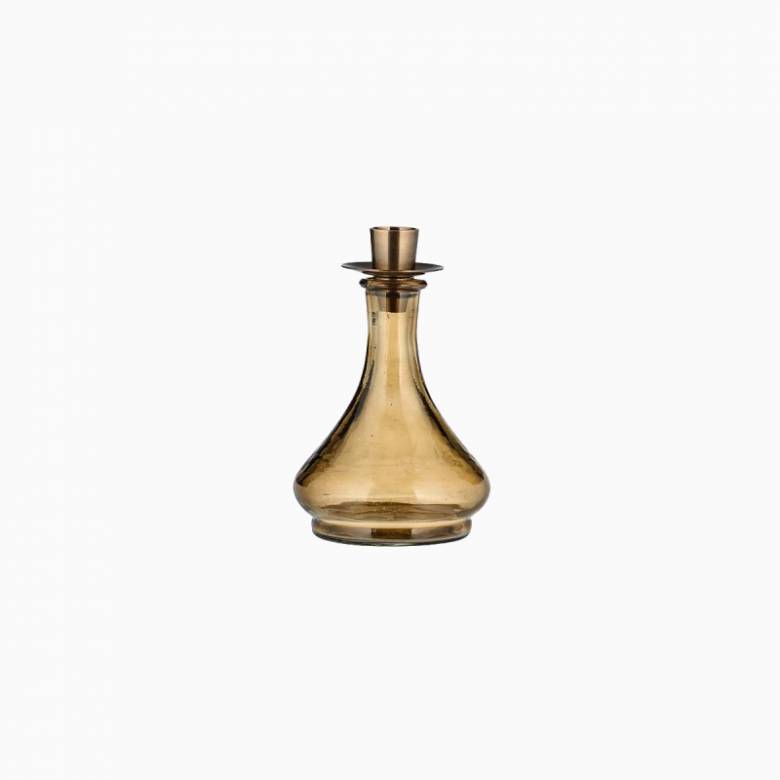 Tapered Glass Candlestick In Sepia H: 13cm