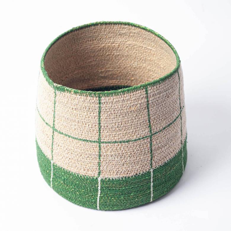 Tapered Green Checked Seagrass Basket