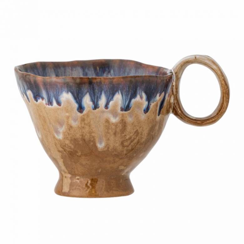 Tapered Stoneware Cup In Blue & Brown Glaze