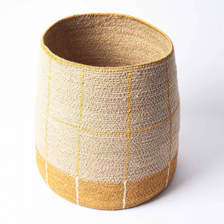 Tapered Yellow Checked Seagrass Basket