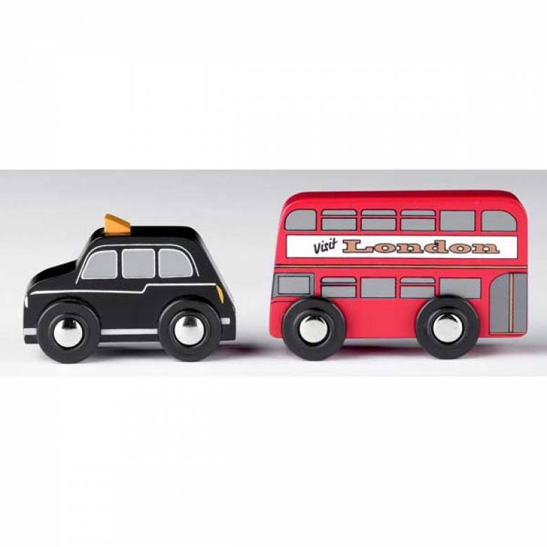 Small Wooden Double Decker Bus And Black Cab Pack 3+