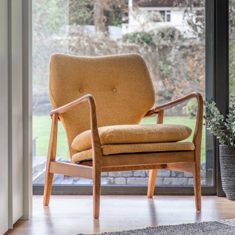 The Button Armchair in Ochre Fabric