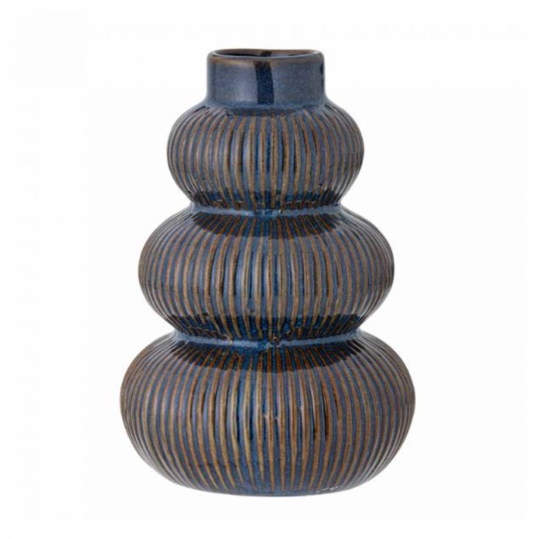 Tiered Ribbed Vase In Dark Blue