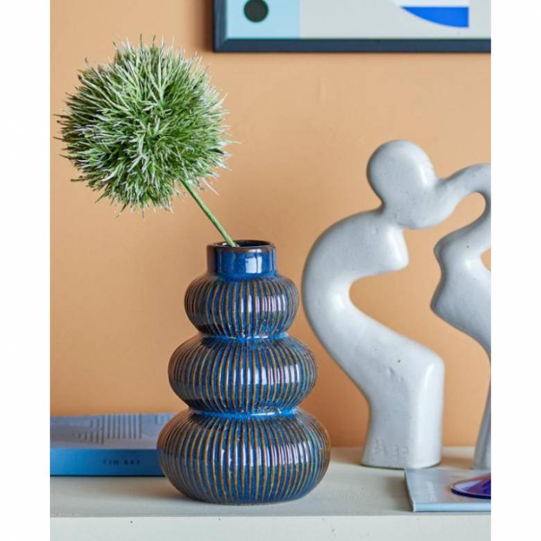 Tiered Ribbed Vase In Dark Blue