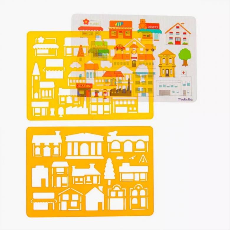 Town - Drawing Stencils Set By Moulin Roty 4+