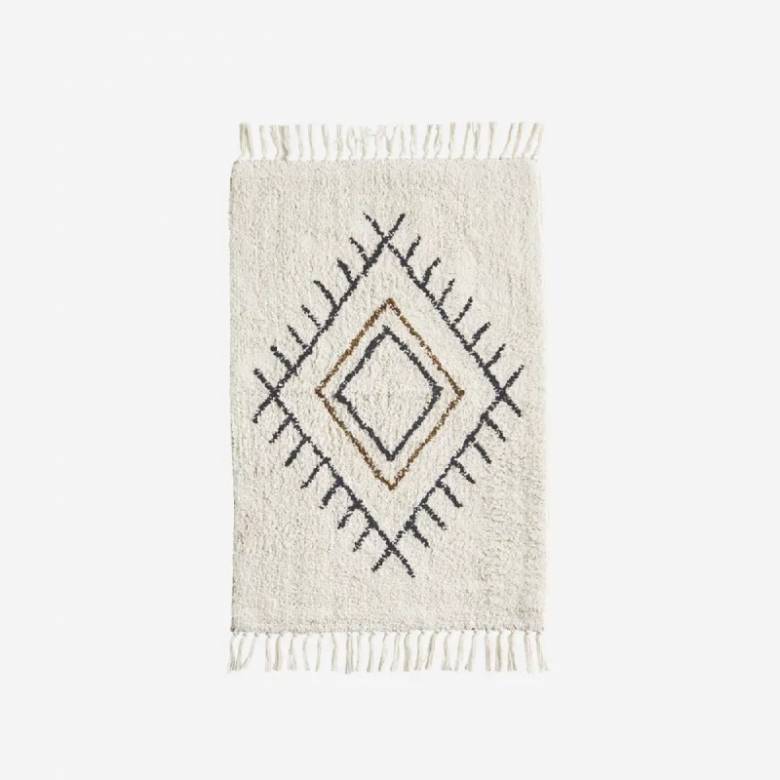 Tufted Cotton Bath Mat In Off White & Grey