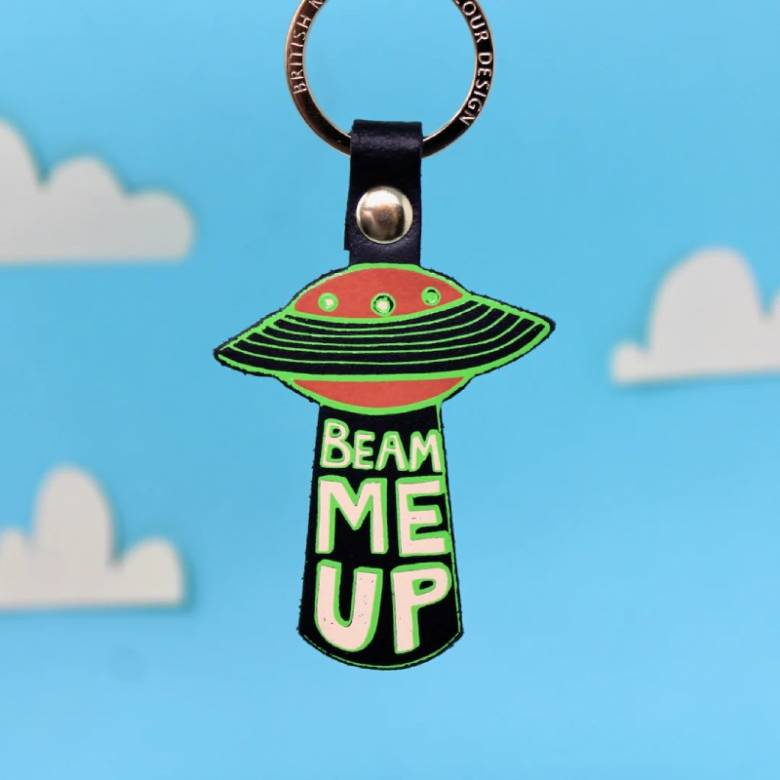 UFO Leather Keyring In Black