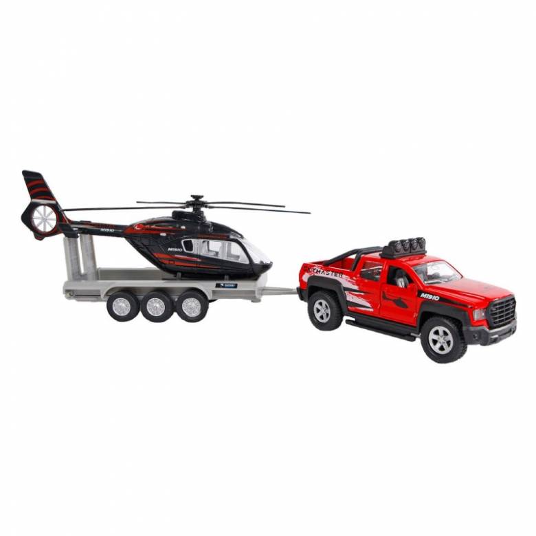 Vehicle With Trailer & Helicopter - Die-Cast Toy Vehicle 3+
