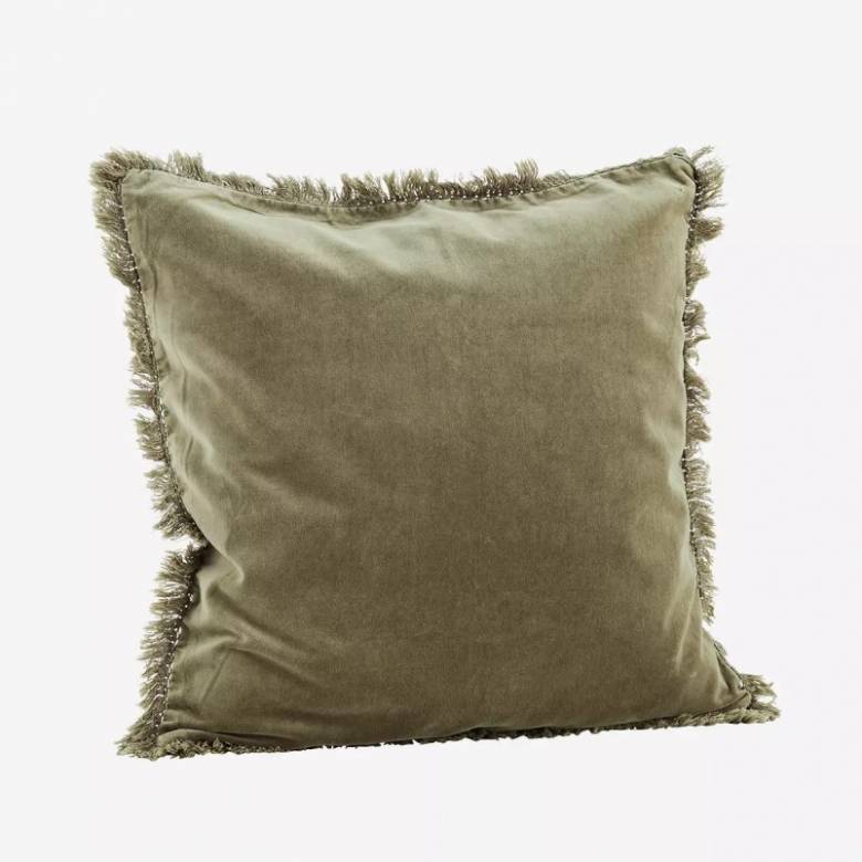 Velvet Square Cushion With Fringing In Taupe 50x50cm