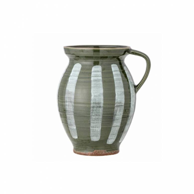 Vertical Striped Vase With Handle In Green