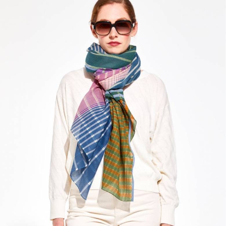 Vibrant Geo Blue Purple Cotton Scarf