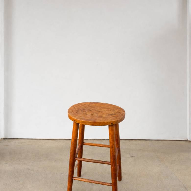 Vintage Elm & Beech Tall Stool With Oval Top