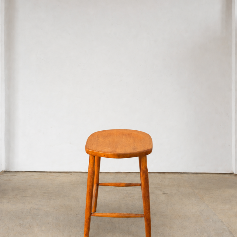 Vintage Wooden Beech Stool With Saddle Seat