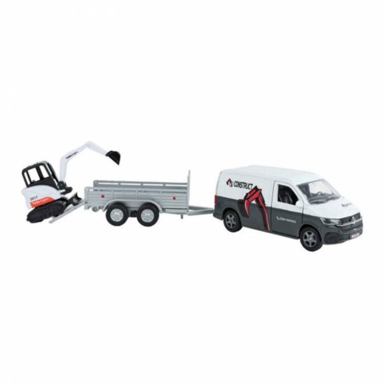VW Transporter With Mini Digger - Die-Cast Toy Vehicle 3+