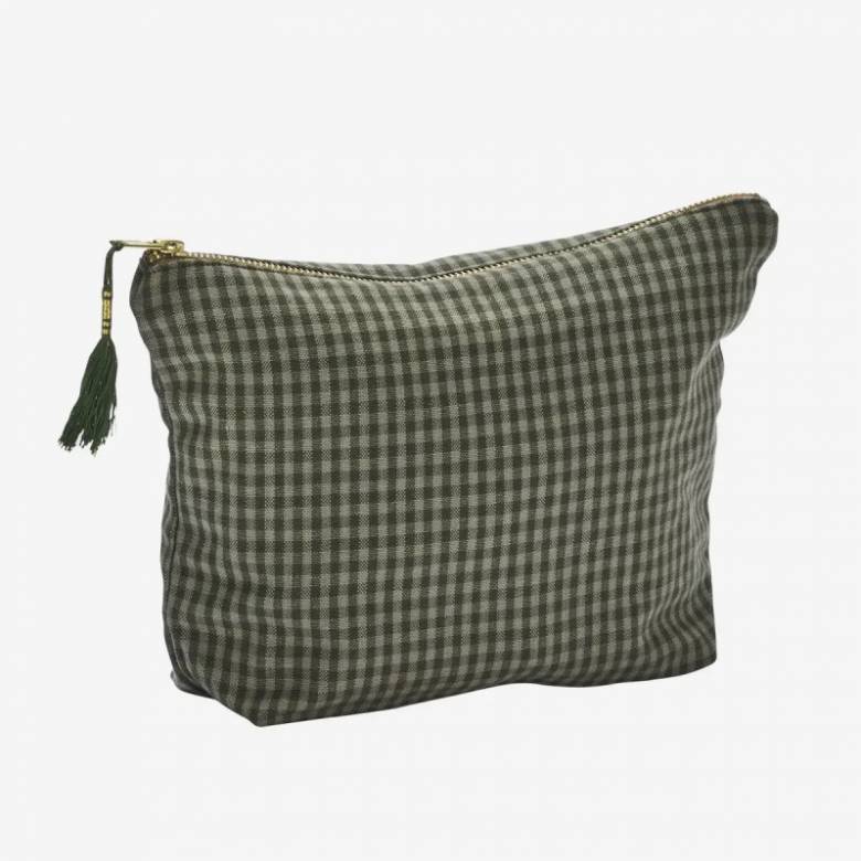 Wash Bag In Green Checked Print