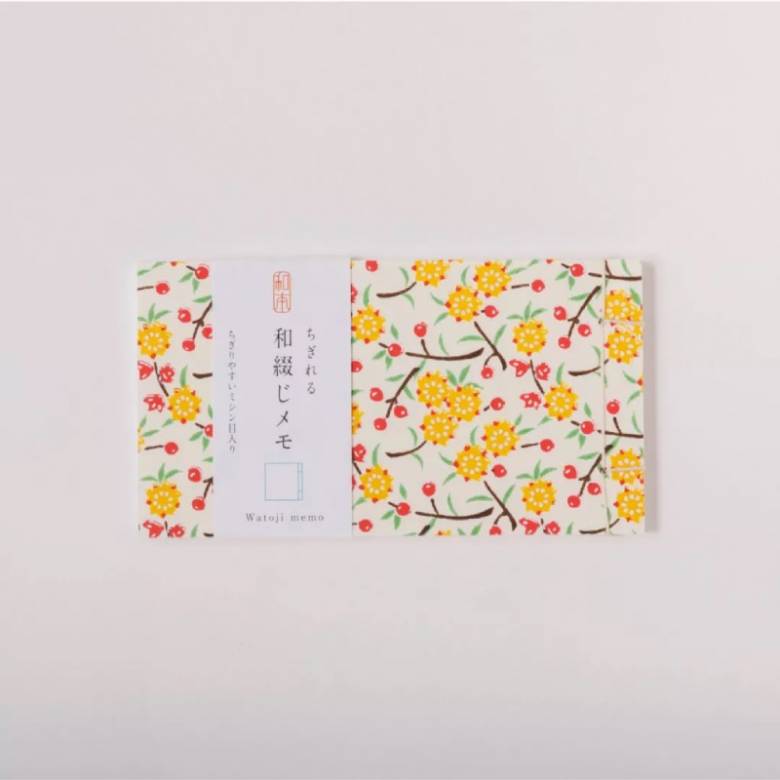 Watoji Yuzen Mini Memo Pad In Yellow Flowers