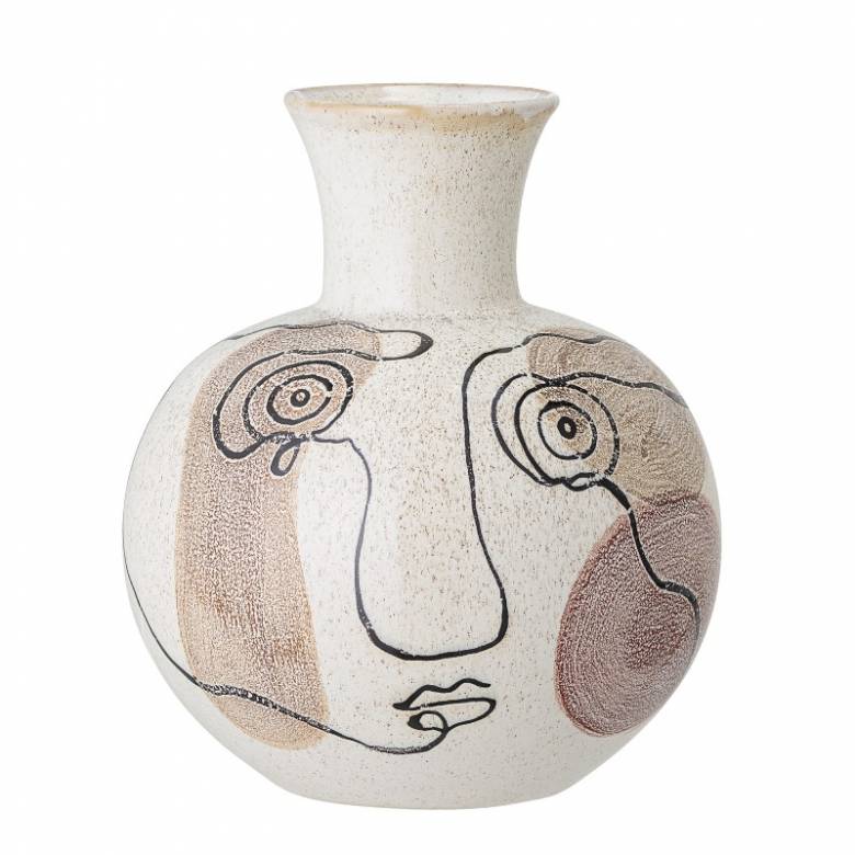 White Bulbous Vase With Face Design