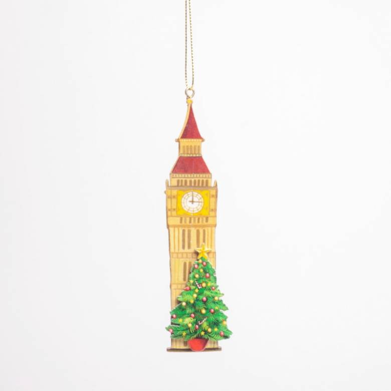 Wooden Big Ben Hanging Christmas Decoration