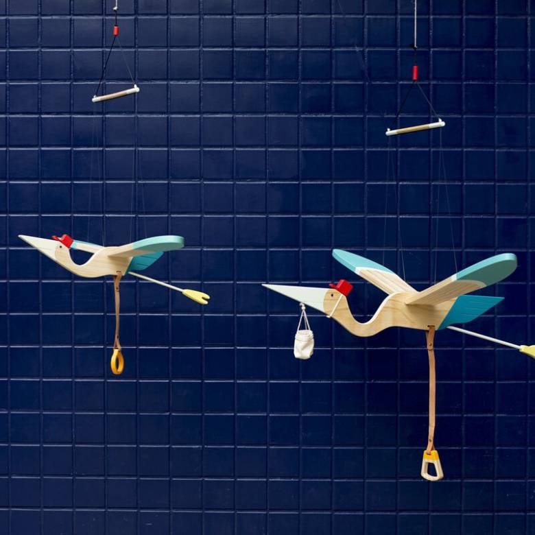 Wooden Bird Moving Mobile By Eguchi