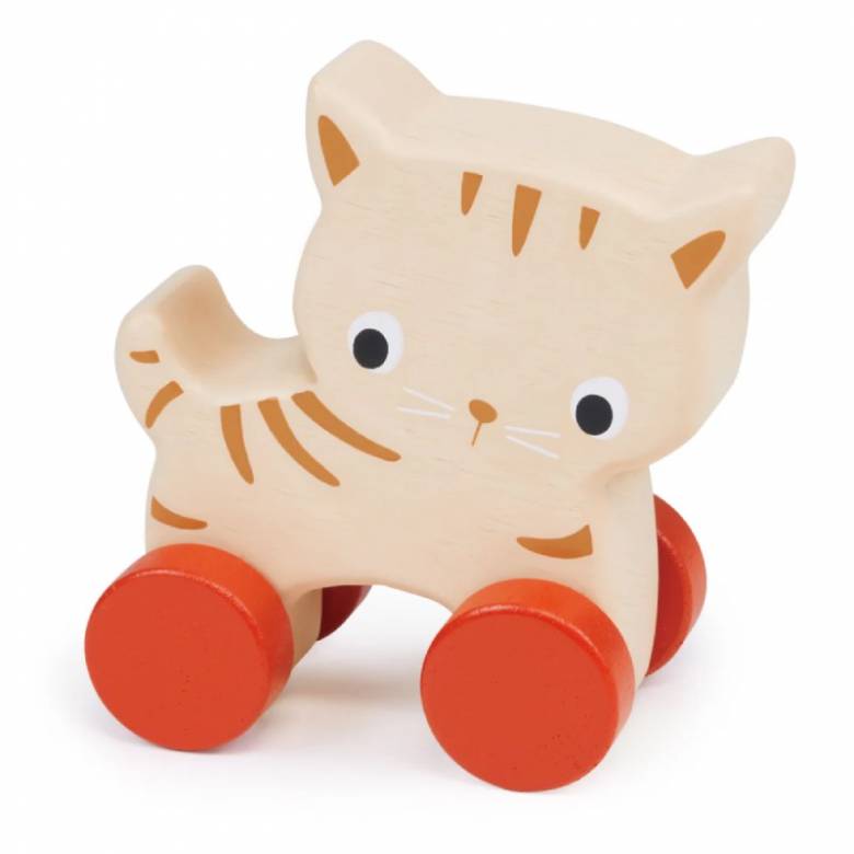 Wooden Kitten On Wheels Toy 6m+