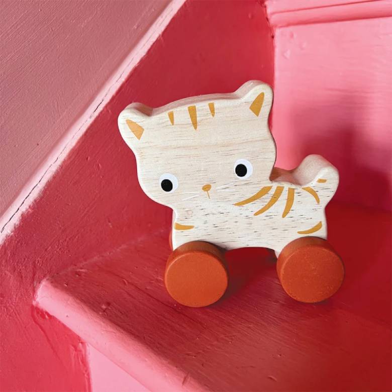 Wooden Kitten On Wheels Toy 6m+