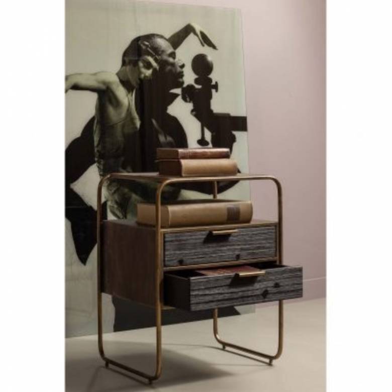 Wooden & Metal Bedside Table With 2 Drawers