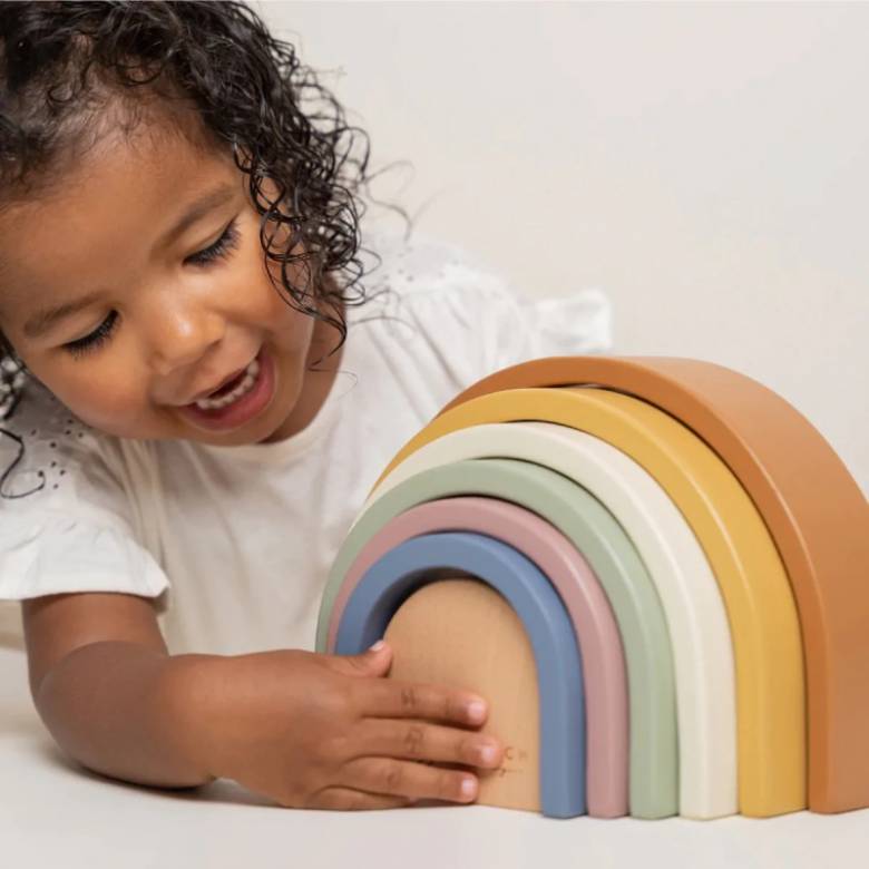 Wooden Rainbow Stacking Toy In Vintage Rainbow FSC 1+