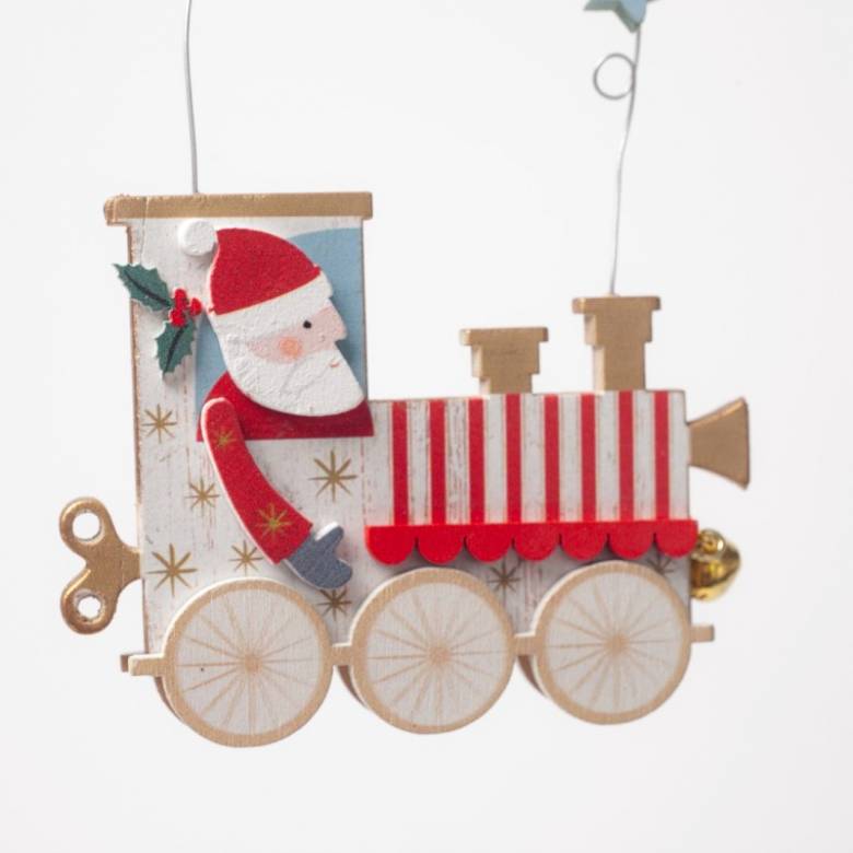 Wooden Santa In Train Hanging Christmas Decoration