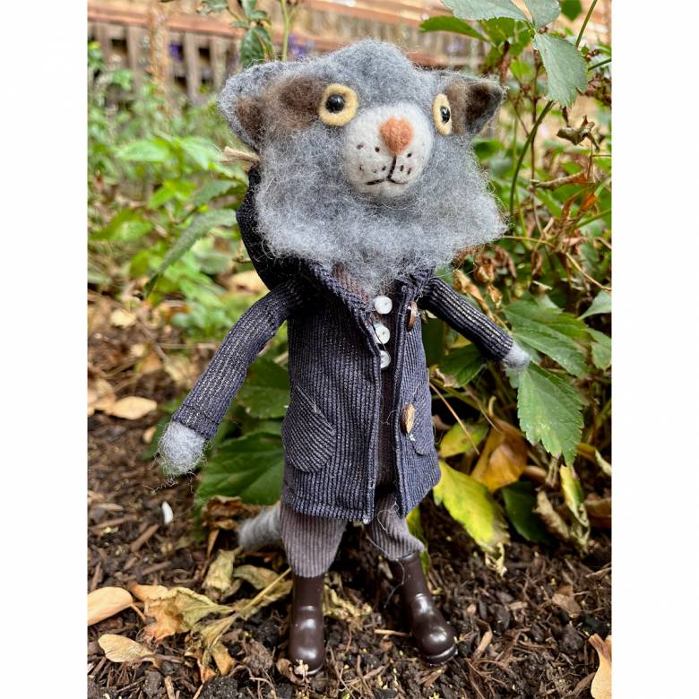 Large Dressed Cat Wool Figure With Suit & Boots