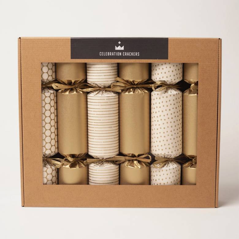 Box Of 6 Handmade Christmas Crackers - Natural Gold