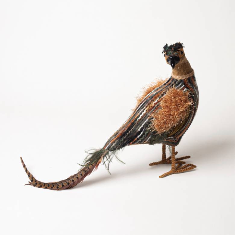 Large Tapestry Pheasant Decoration With Feathers
