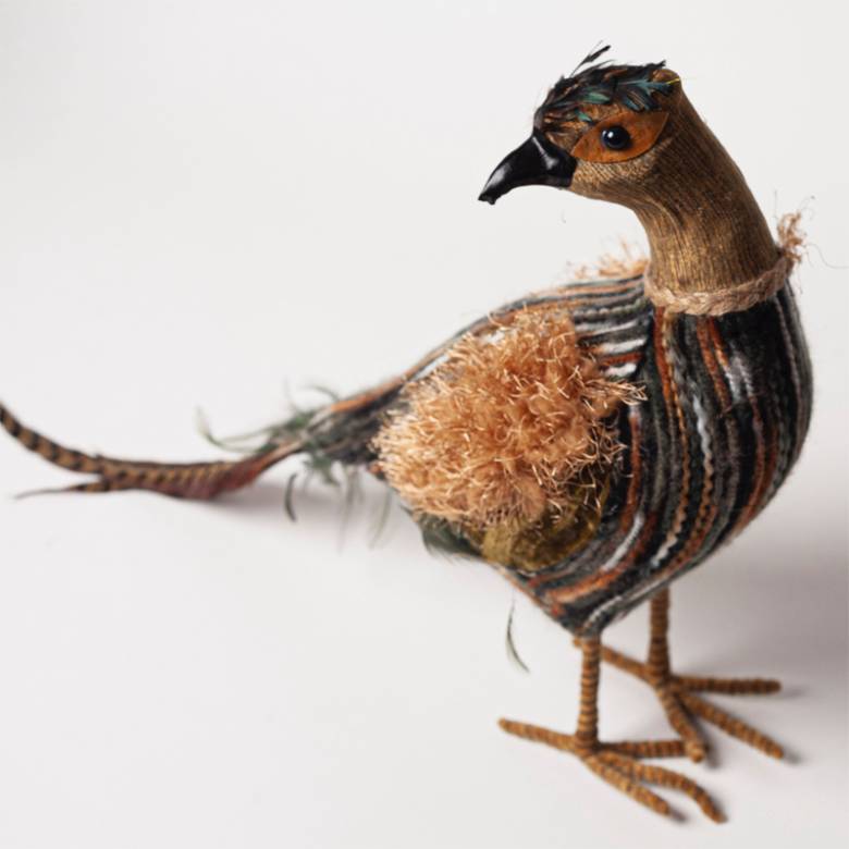 Large Tapestry Pheasant Decoration With Feathers