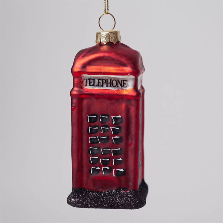 Glass Painted Telephone Box Hanging Christmas Decoration