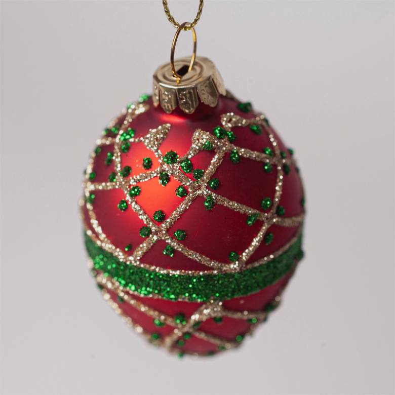 Red, Green & Gold Egg Single Glass Christmas Decoration