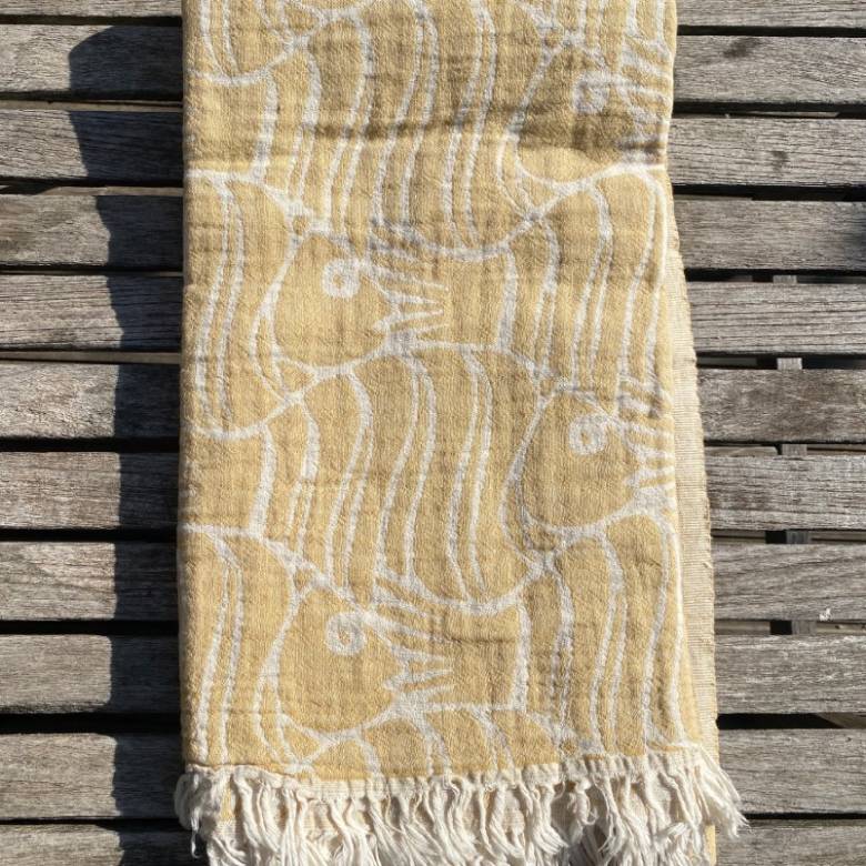 Yellow Fish Cotton Turkish Towel 95x180cm
